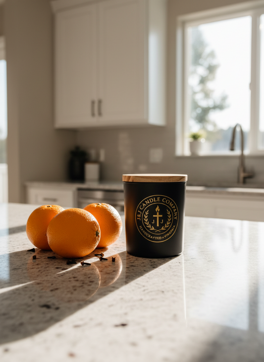 Black glass, wooden lid organic wax