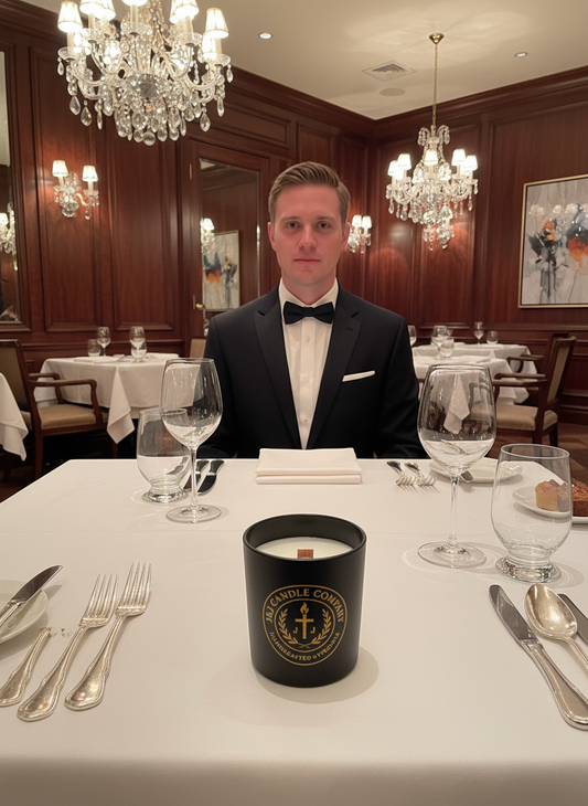 Candle in a black container. J & J Candle Company