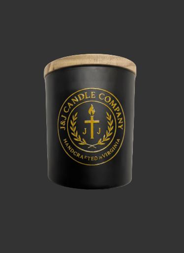 Black candle with wooden lid featuring 