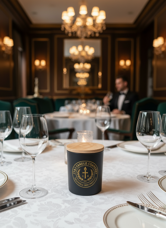 Candle in a black container. J & J Candle Company