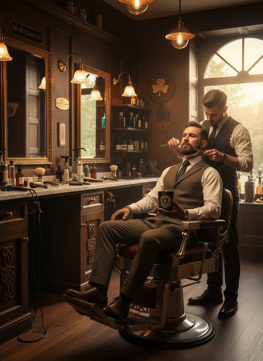 Black candle with gold text. J & J Candle Company